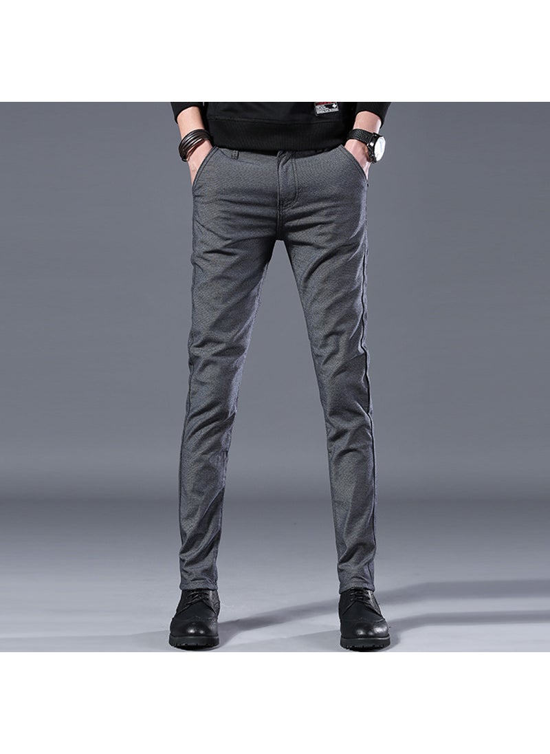 Generic - Men Fashion Brand Slim Fit Elastic Cotton Linen Casual Pants Trousers Comfortable Long Pants Suitable Teenagers 505 Gray - Image 1