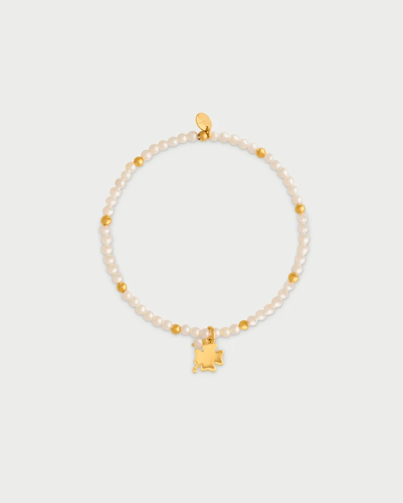 Rue Des Mill Elastic bracelet with pearls and balls - CLOVER - Yellow Gold
