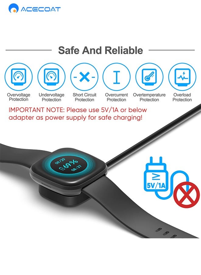 ACECOAT 2 Pack Charger compatible with Fitbit Sense/Fitbit Sense 2, Fitbit Versa 3 / Fitbit Versa 4, Replacement Charging Charger Cable compatible with Fitbit Versa 4 / Fitbit Sense 2 Smartwatch, (3.3ft)  - Image 3