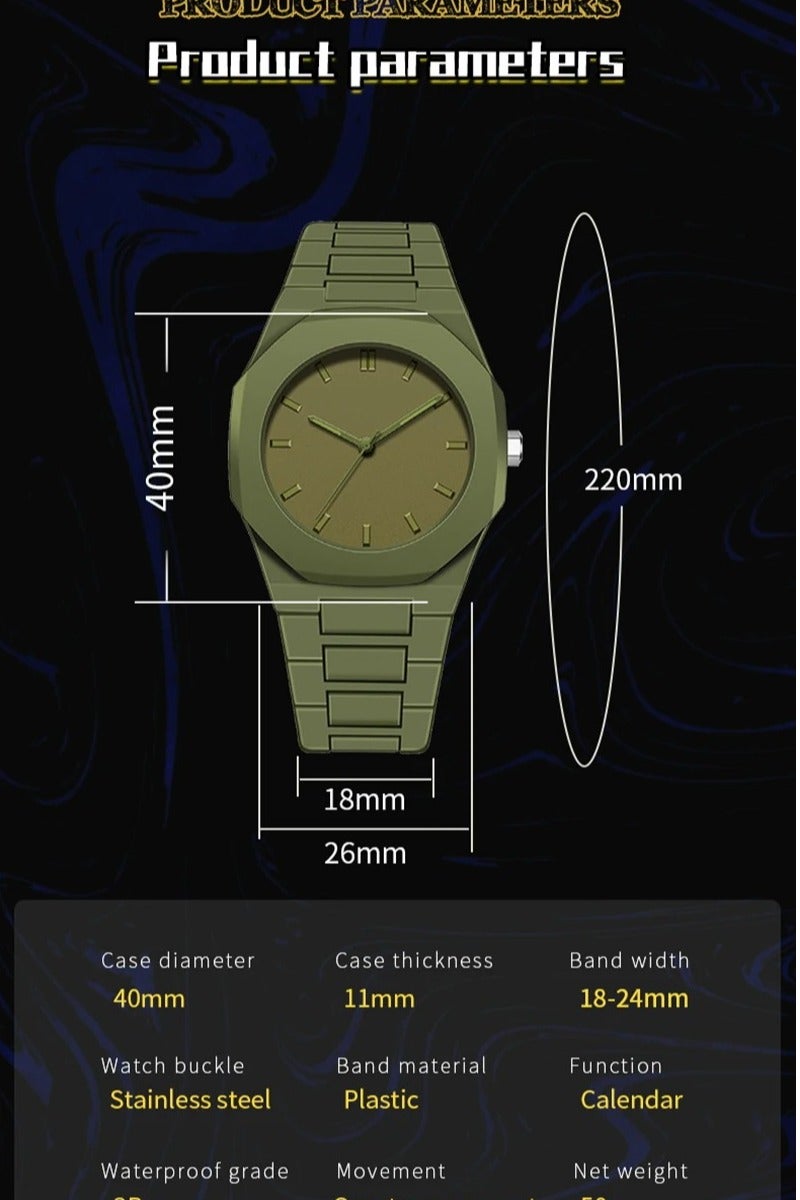 باتون Digital watch, quartz watch, individually designed watch, simple octagonal case, water resistant to 5ATM - perfect gift - Image 3