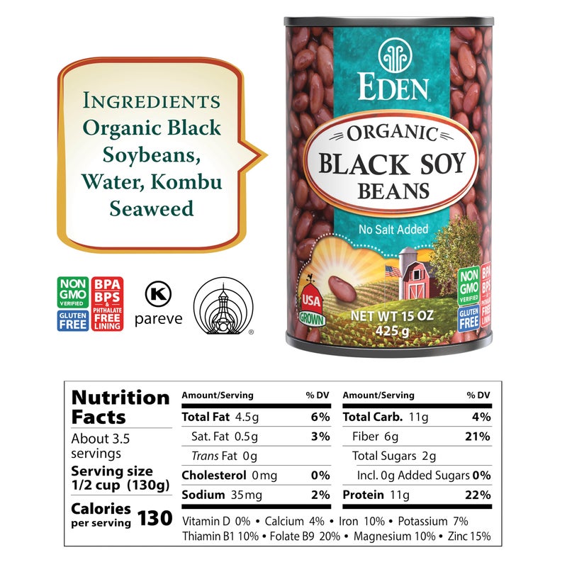 Eden Organic Black Soybeans, 15 oz Can (12-Pack), Complete Protein, No Salt, Non-GMO, Gluten Free, Vegan, Kosher, U.S. Grown, Heat and Serve, Macrobiotic, Soy Beans … - Image 4