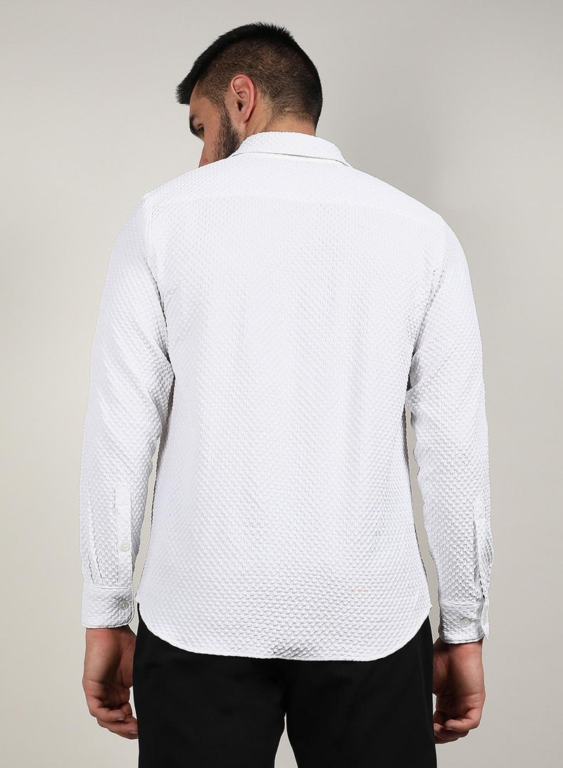 Campus Sutra Campus Sutra Men's Chalk White Embossed Micro Check Shirt For Casual Wear | Spread Collar | Long Sleeve | Button Closure | Shirt Crafted With Comfort Fit For Everyday Wear  - Image 5