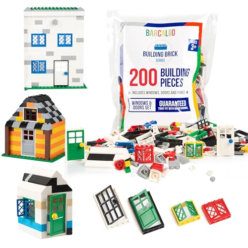 Barcaloo 200 Piece Windows Doors and Roof Tops Building Bricks Play Set 7 Classic Colors Includes Windows Doors and Roof Pieces Classic Colors - Image 1