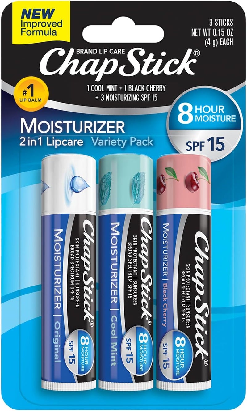 ChapStick Moisturizer 2in1 Lipcare SPF 15 Original Black Cherry Cool Mint 3Pack Sunscreen Lip Balm with Aloe Vera and Vitamin E 015 Oz Ea
