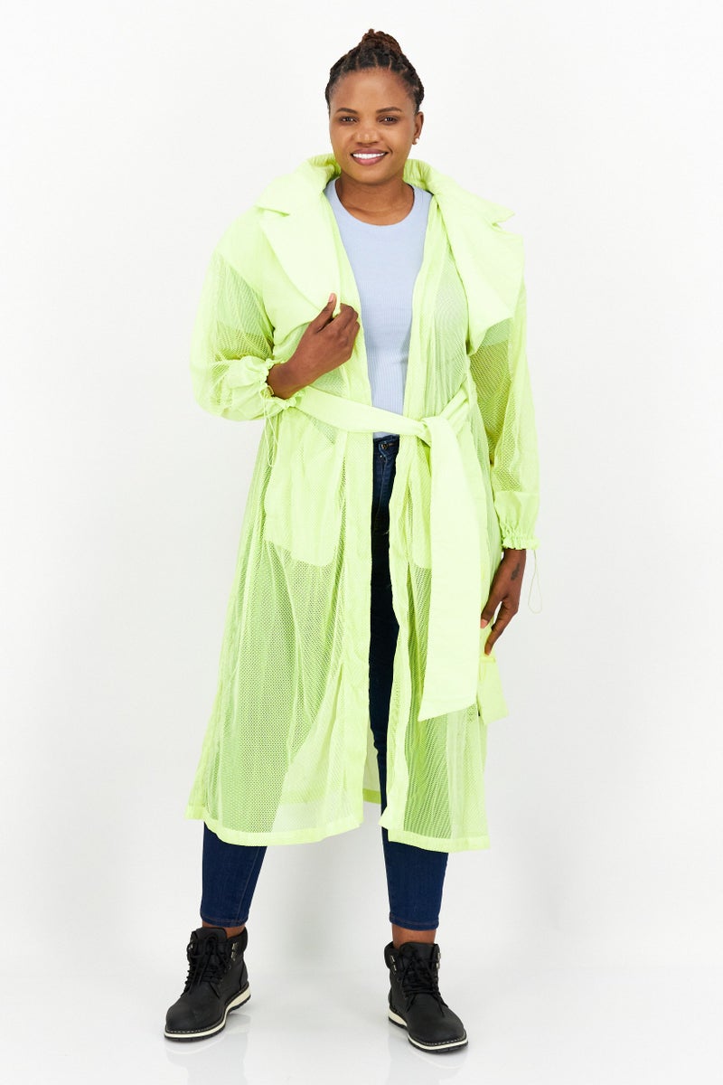 TRIBE OF 6 Women Regular Fit Plain Trench Coat, Lime Green - Image 1