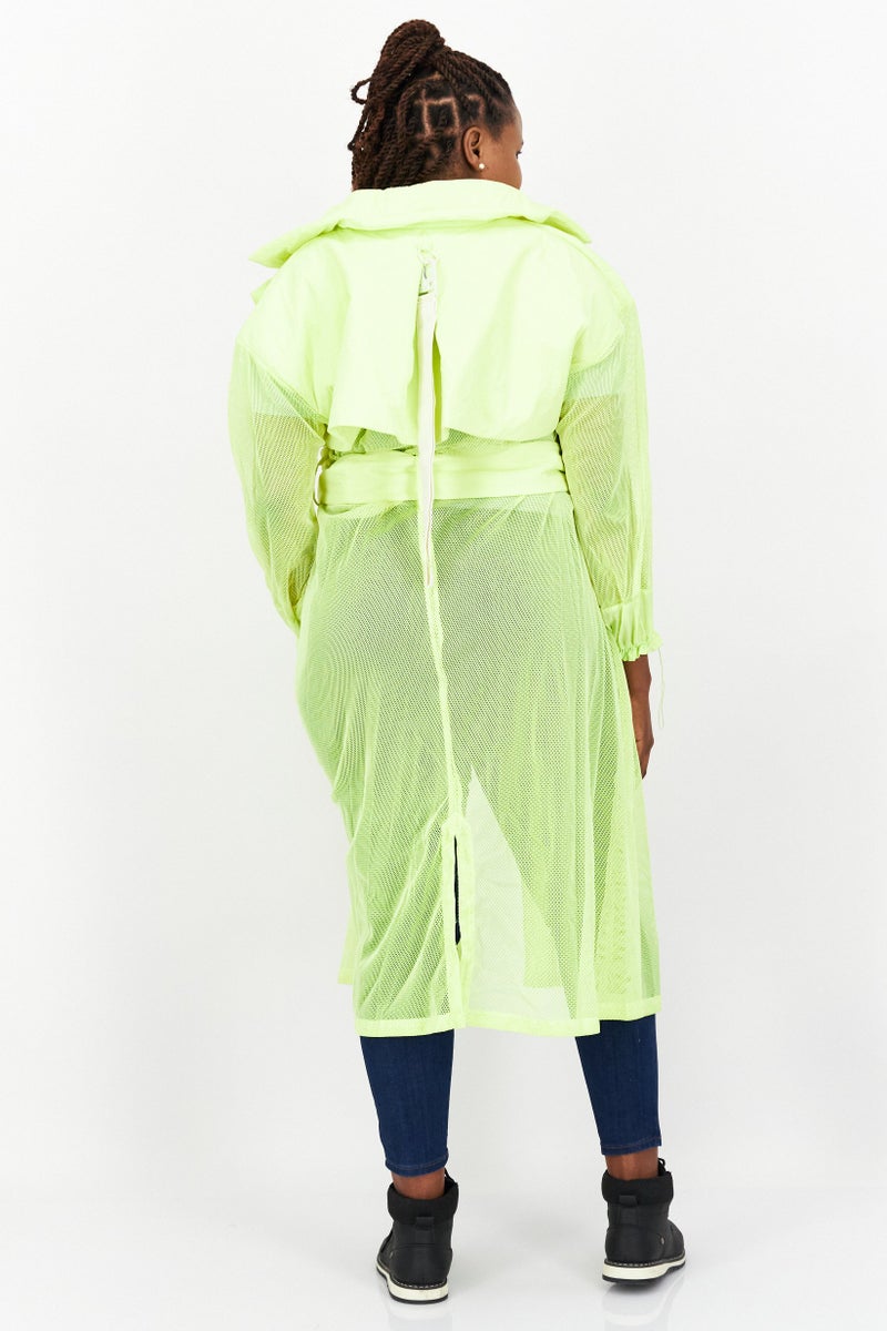 TRIBE OF 6 Women Regular Fit Plain Trench Coat, Lime Green - Image 3