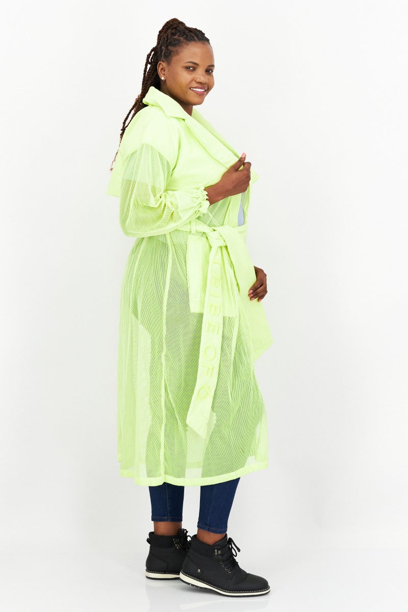 TRIBE OF 6 Women Regular Fit Plain Trench Coat, Lime Green - Image 2