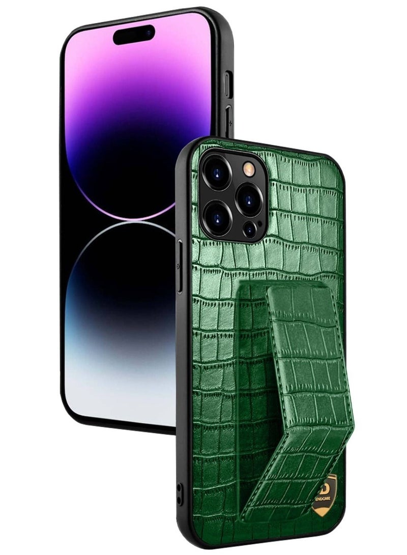 Techie Apple iPhone 14 Pro Max Hand Strap Alligator Pattern Leather Back Case - Green - Image 1