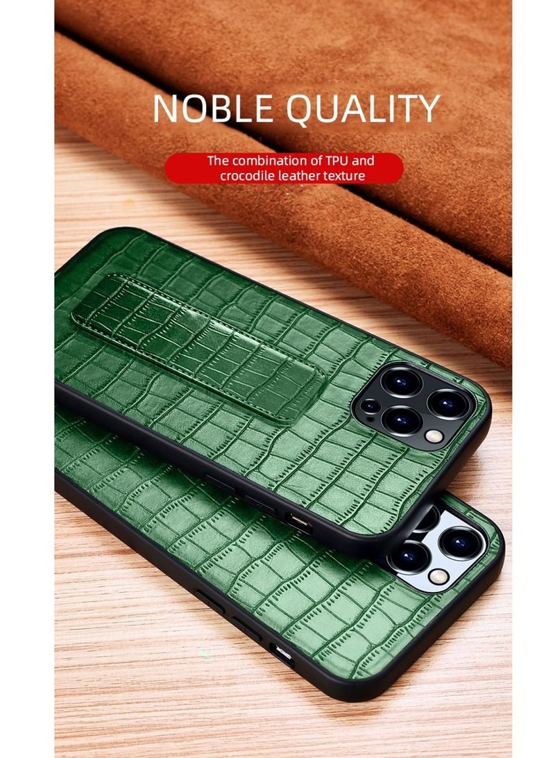 Techie Apple iPhone 14 Pro Max Hand Strap Alligator Pattern Leather Back Case - Green - Image 3