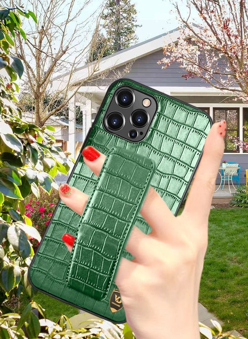 Techie Apple iPhone 14 Pro Max Hand Strap Alligator Pattern Leather Back Case - Green - Image 2