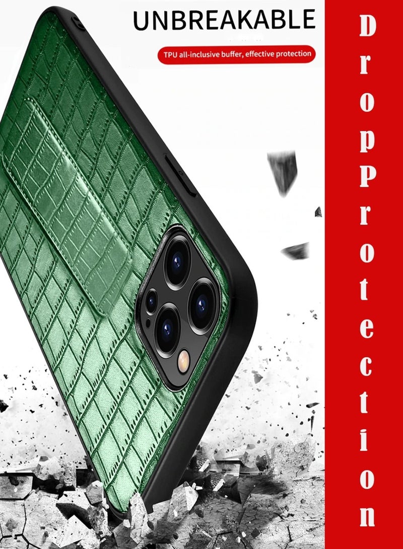 Techie Apple iPhone 14 Pro Max Hand Strap Alligator Pattern Leather Back Case - Green - Image 4