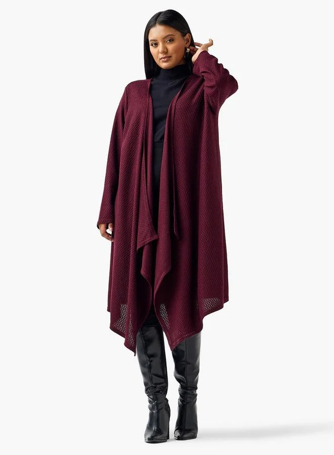 Ulla Popken Ulla Popken Relaxed Fit Longline Textured Cardigan