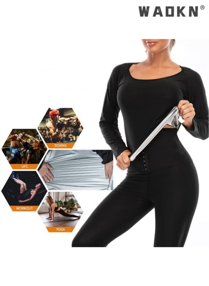 WAOKN Women's Sauna Suit,Ultra Soft Sauna Long Sleeve Thermal Corset for Abdomen,Back and Lugs from Used with Sports and Movement at Home Helps you Burn fat on the Abdomen,Back and Arms,and Body Shaping  - Image 3