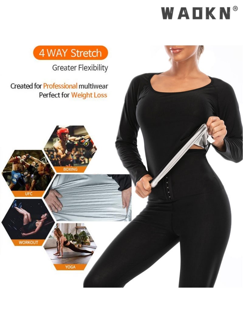 WAOKN Women's Sauna Suit,Ultra Soft Sauna Long Sleeve Thermal Corset for Abdomen,Back and Lugs from Used with Sports and Movement at Home Helps you Burn fat on the Abdomen,Back and Arms,and Body Shaping  - Image 3