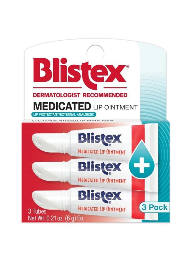 Blistex Medicated Lip Ointment, 0.21 Ounce Tube, Relieves Cold Sores & Helps Heal Dry Chapped Lips, Pain Relief from Lip Sores & Blisters, Healing Ointment, 3 Count(1 Pack) - Image 1
