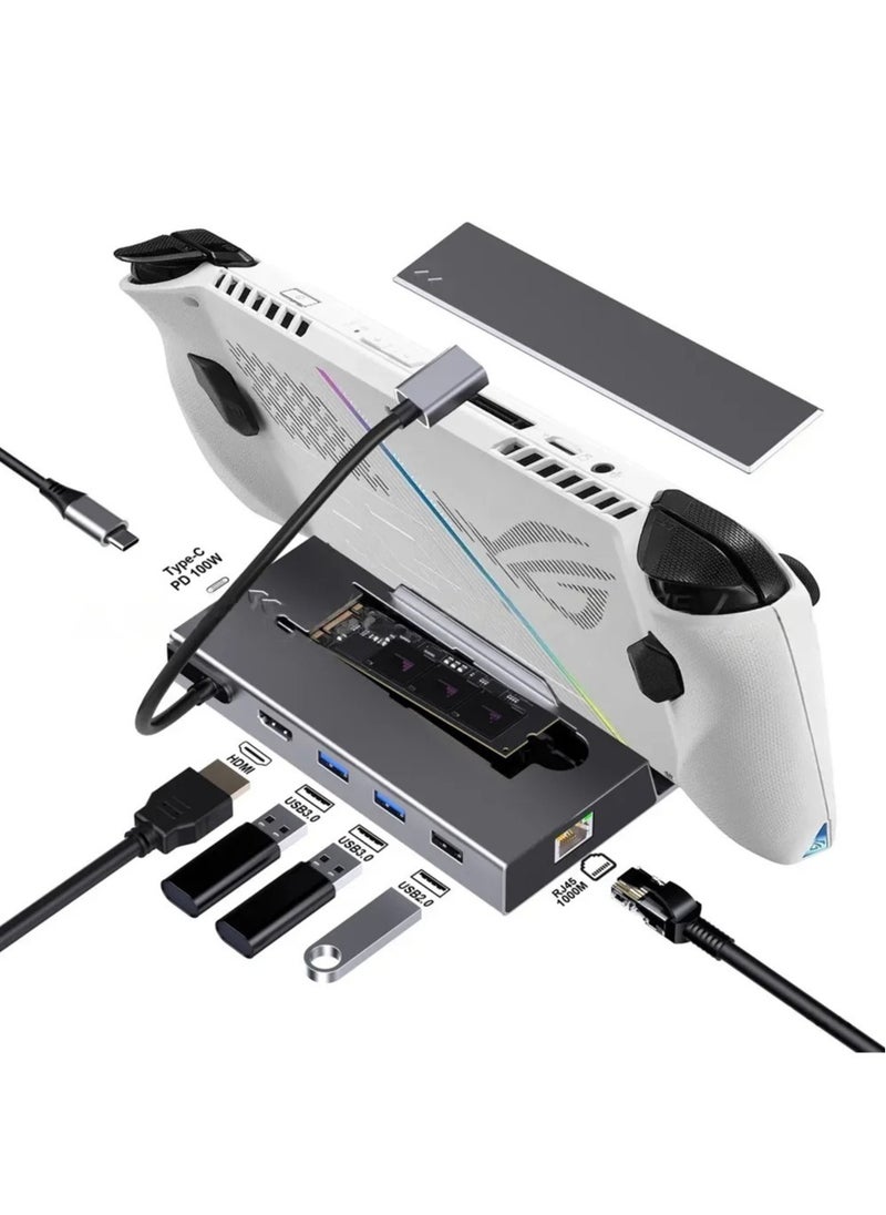 RECTO Steam Deck Dock, USB C Hub,  7 in 1 Docking Station for Steam Deck with SSD Port HDMI 2.0 4K@60Hz, Gigabit Ethernet, 3 USB and USB-C（PD100W） Charge Port Compatible with Valve Steam Deck  - Image 1