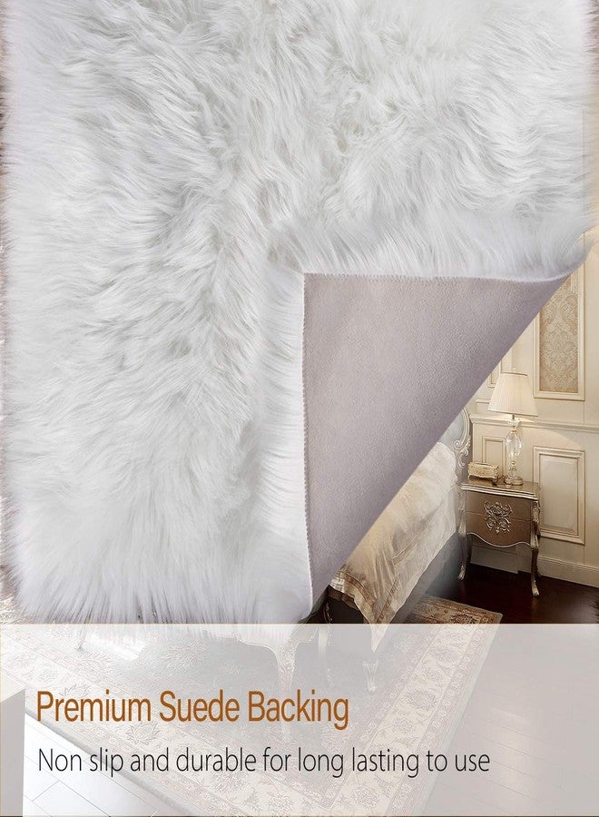 LOCHAS Deluxe Super Soft Fluffy Shaggy Home Decor Faux Sheepskin Rug for Bedroom Floor Sofa Chair, Chair Cover Seat Pad Couch Pad Area Carpet, 2ft x 3ft, Ivory White - Image 3