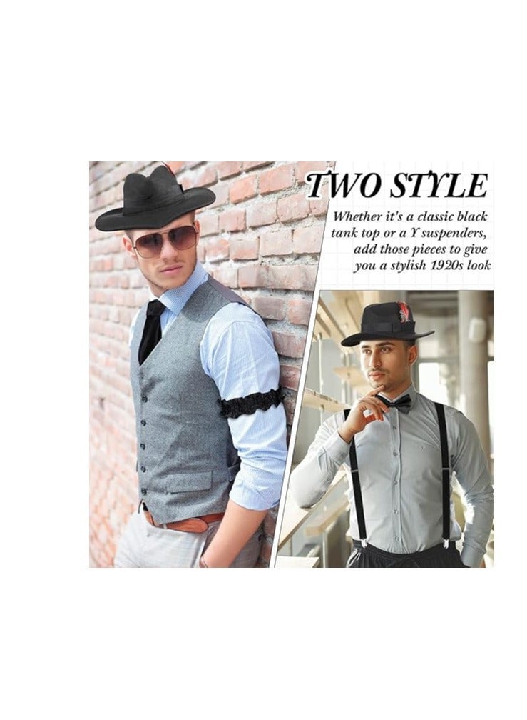 Men's Roaring 1920s Set, Black Hat Y Back Costume Braces Arm Bands Men Bow Tie and Suspender Sets Pocket Watch Spats - Image 2