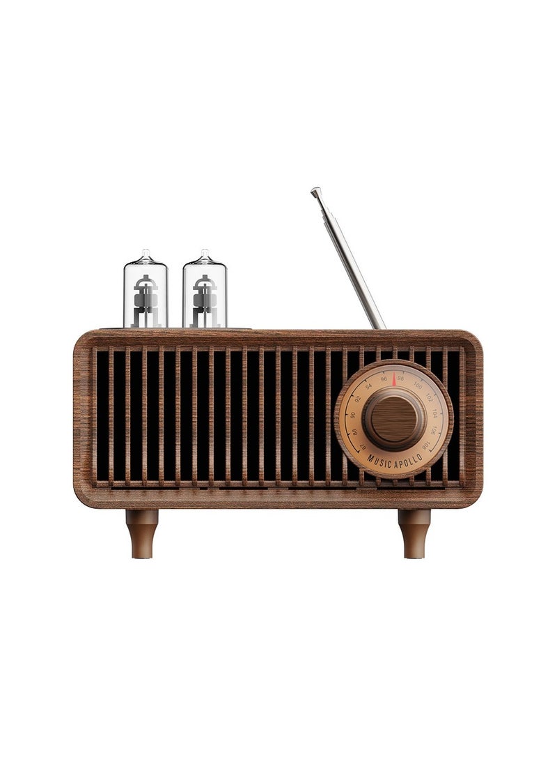 ARNOTEC - MusicApollo Retro Bluetooth Speaker Memory Card U Disk AUX Retro Radio Speaker with LED Light for Computer Laptop (Wooden) - Image 1