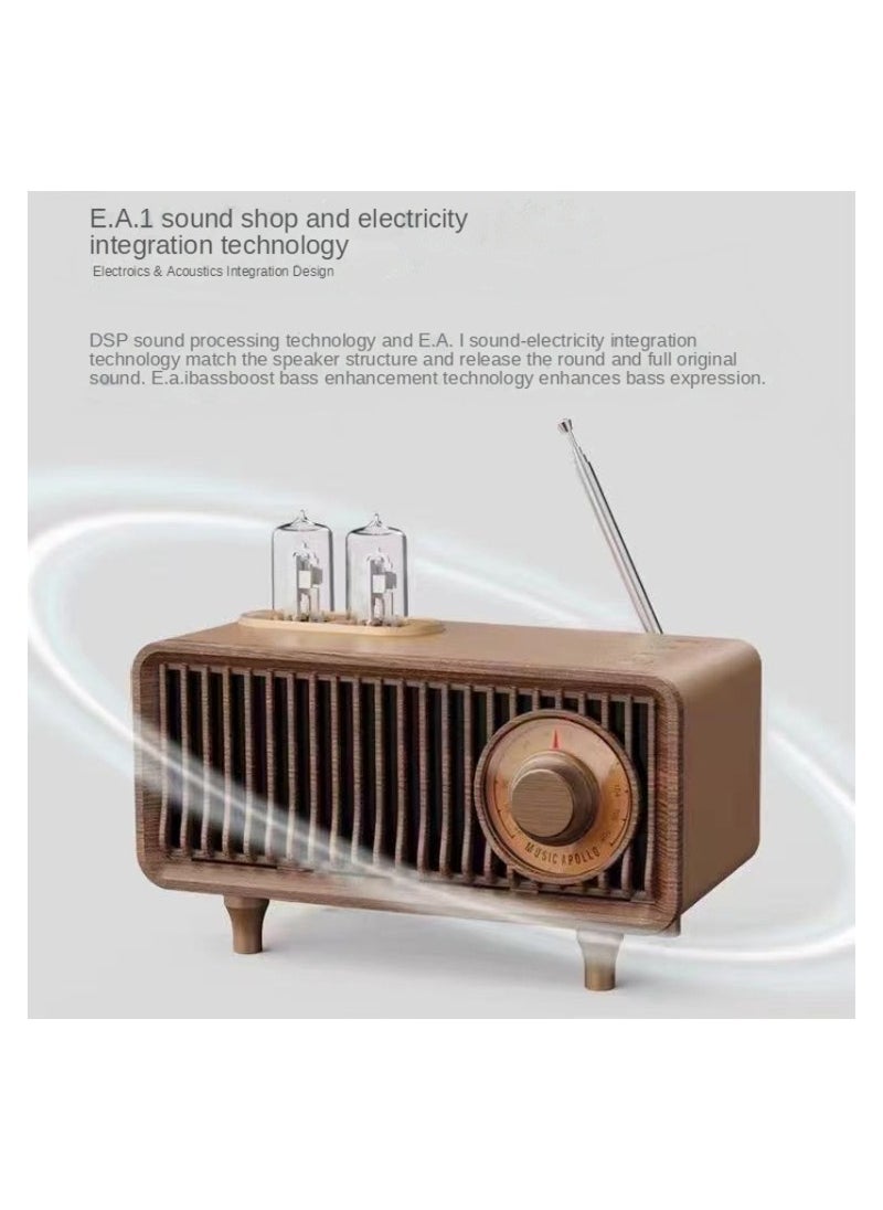 ARNOTEC - MusicApollo Retro Bluetooth Speaker Memory Card U Disk AUX Retro Radio Speaker with LED Light for Computer Laptop (Wooden) - Image 1