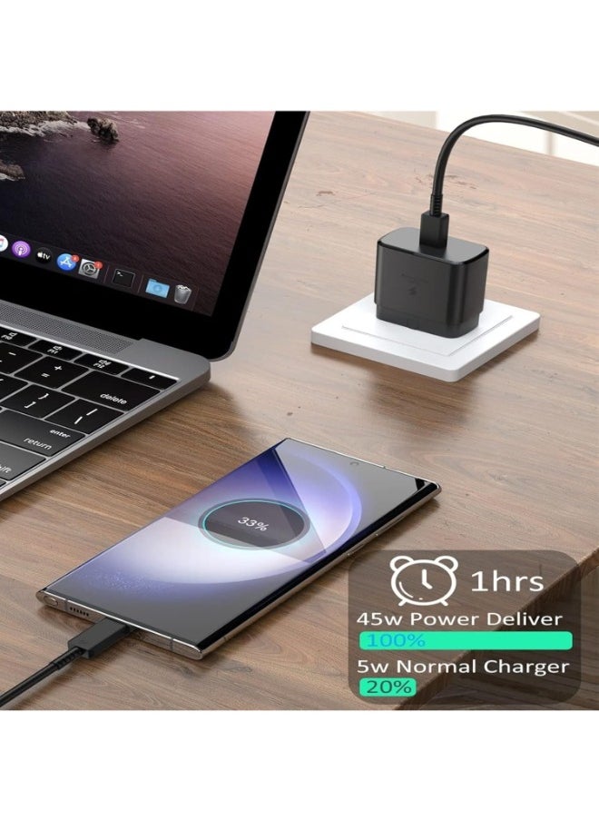 Generic - Fast Charger 45W Type C, Ultra Fast Charger with 1m USB-C Cable, Android for Samsung Galaxy S23 Ultra/S23/S23+/S22/S22 Ultra/S22+/Note 10/20/S20/S21/Tab S7/S8 , black - Image 1