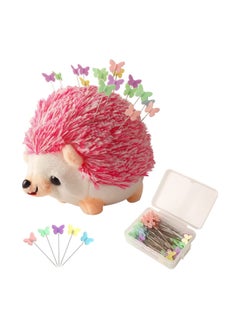 SYOSI Hedgehog Shape Pin Cushion, Cute Pincushions Sewing Kit Lovely Needle Cushions Pins Holder Sewing Accessories Supplies with 100Pcs Colored Butterfly Pins for Quilting DIY Crafts Patchwork  - Image 1