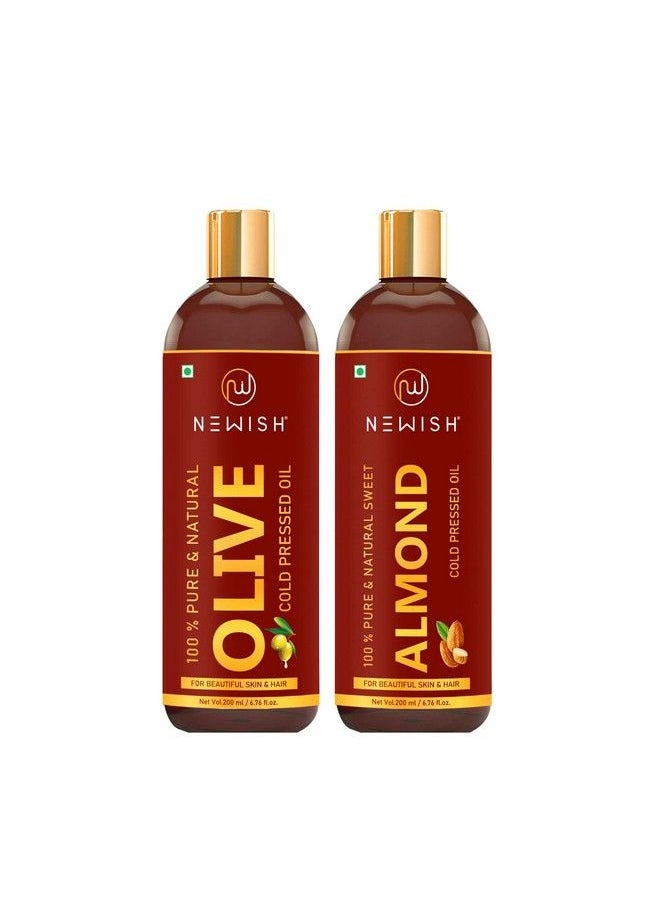 Newish Pure Cold Pressed Olive Oil & Sweet Almond Oil For Growth And Glowing Skin & Face 200 Ml Each  - Image 2