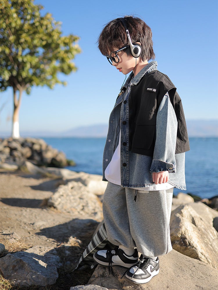 Fairy Tale Memory Boys' Jacket Spring Children'S Style Fake Two-Piece Denim Top Spring Clothes - Image 5