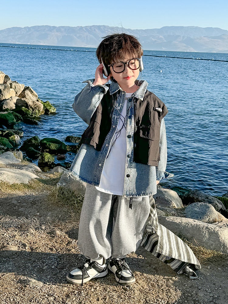 Fairy Tale Memory Boys' Jacket Spring Children'S Style Fake Two-Piece Denim Top Spring Clothes - Image 4