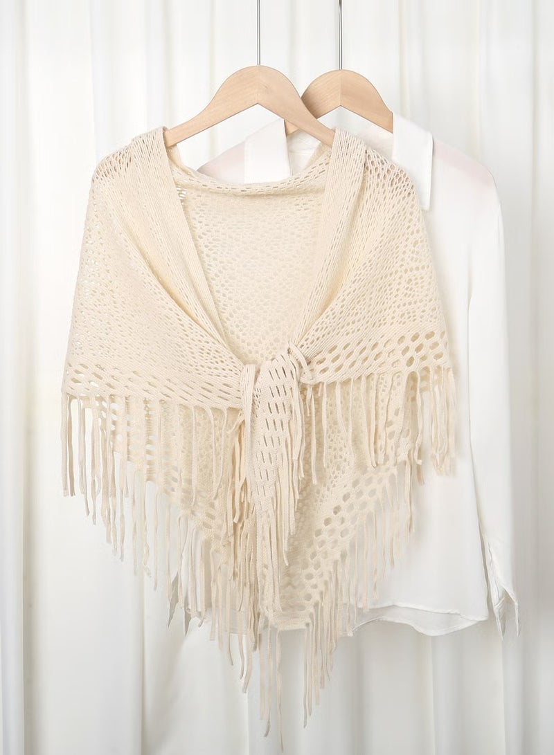 يا إلهي شال نسائي محبوك مع شرابة أمامية سرى كارديجان مفرغ بشمينا شالات الموضة وشاح أساسي للحفلات المسائية - Image 1