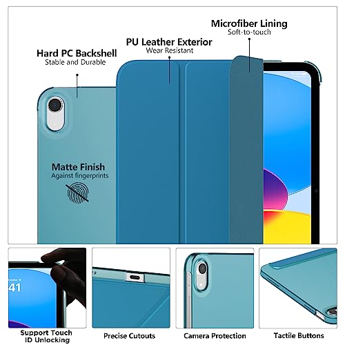 MoKo for iPad (A16) 11th Generation Case 11 Inch 2025,iPad 10th Generation Case 10.9 Inch 2022,Slim Stand Hard PC Translucent Back Shell Smart Cover,Support Touch ID,Auto Wake/Sleep, Peacock Teal Blue - Image 3