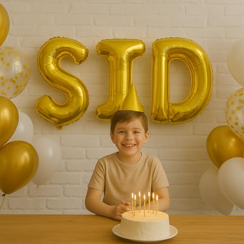 Flyloons Gold Alphabet Letter Foil Balloons A TO Z for Full Name A Birthday Decoration Items, Anniversary, Baby Shower, Bachelorette, Wedding, Farewell Party Create Your Own Customized Phrase - Image 2