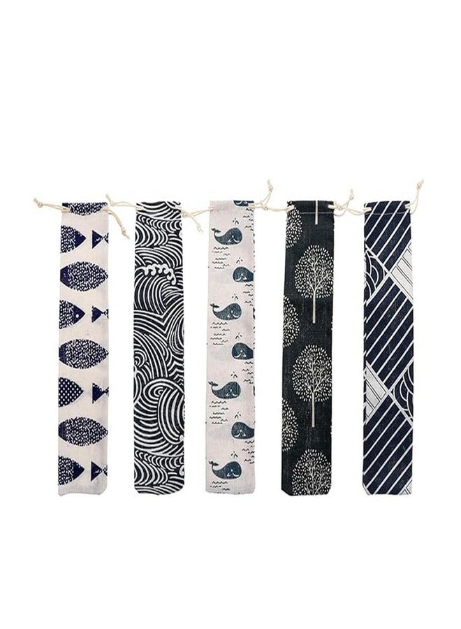 VANTOBEST 5 Pack 2.4x10.2 Inch Reusable Linen Cutlery Pouches Straw Cutlery Carrying Case Cloth Storage Bag Portable Travel Drawstring Pouch for Straws Spoon Fork - Image 1