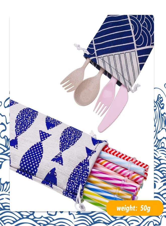 VANTOBEST 5 Pack 2.4x10.2 Inch Reusable Linen Cutlery Pouches Straw Cutlery Carrying Case Cloth Storage Bag Portable Travel Drawstring Pouch for Straws Spoon Fork - Image 4