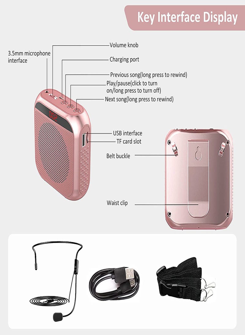Voice Amplifier with Wired Microphone Headset, Portable Rechargeable PA System Speaker Personal Microphone Speech Amplifier, Loudspeaker for Teachers, Tour Guides/Coaches Metting/Yoga/Fitness (Pink) - Image 4