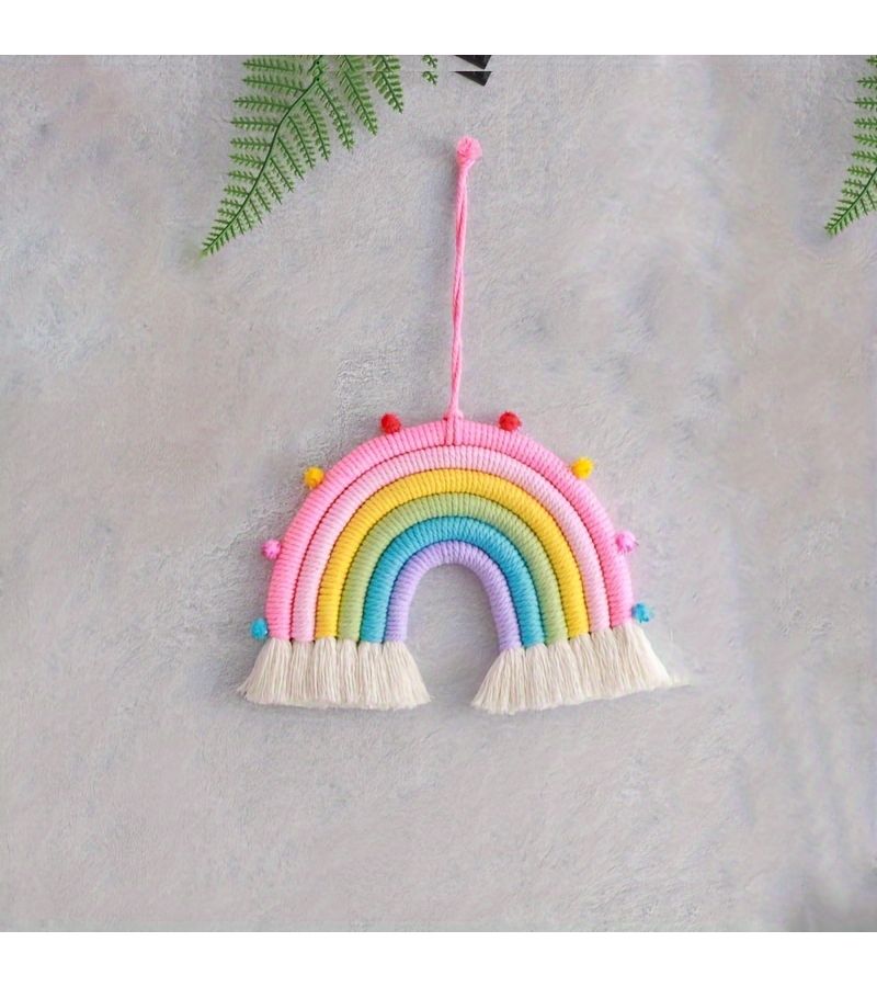 1pc Handmade Bohemian Red Rainbow Tapestry Wall Hanging With Vibrant Tassels Polyester Home Decor For Any Room Perfect For May Day Celebrations And Love Themes - Image 5