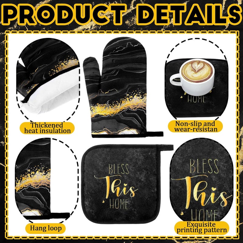 Fourluoo 10 Pcs Christmas Marble Farmhouse Kitchen Decor Accessories Set Marble Kitchen Dish Towels Rugs Oven Mitts and Pot Holders Sets for Cooking Baking Daughter Mom Gift(Black) - Image 5