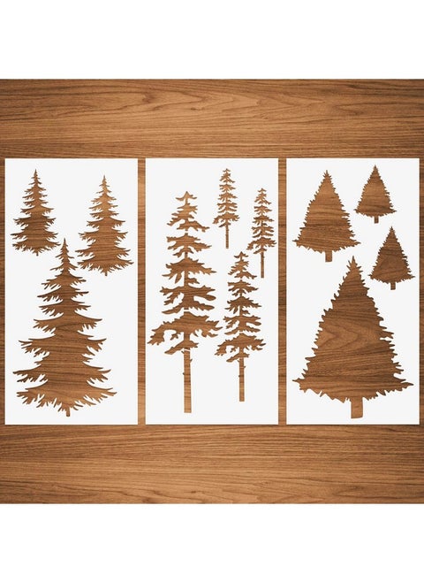 Tree Stencils Tall Pine Fir Tree Cypress Cedar Fall Wall Stencil 3 Packs For Painting On Wood Furniture Canvas Home Decor Crafts Trees Reusable Mylar Stencils 6X12