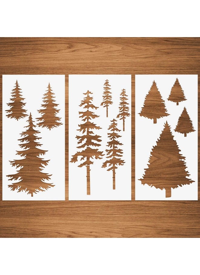 Tree Stencils Tall Pine Fir Tree Cypress Cedar Fall Wall Stencil 3 Packs For Painting On Wood Furniture Canvas Home Decor Crafts Trees Reusable Mylar Stencils 6X12
