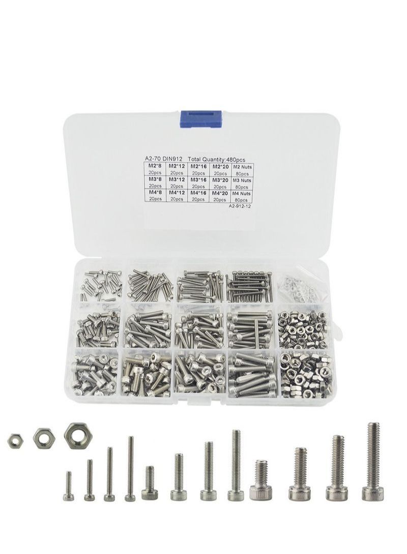 NIBEMINENT 480Pcs Cup Head Socket Head Cap Screw With A Nut Set  - Image 1