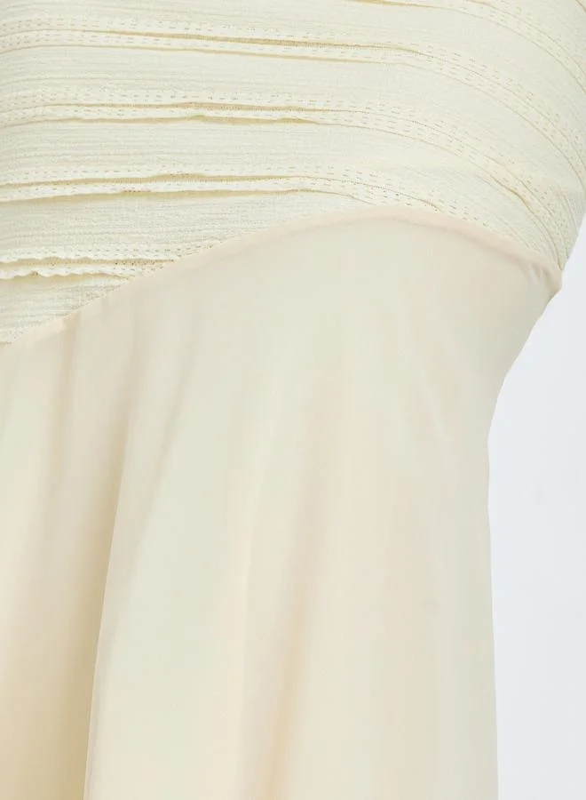 Styli  Cream Textured Sweetheart Neck Midi Dress for Women | Best Price UAE