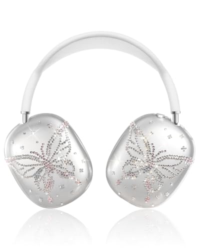 Joyleop for Airpods Max Headphone Case - Durable Soft TPU Protective Cover (Anti-Scratch,Anti-Fingerprint) for AirPods Max Cover,Clear Bling Headphones Case with Rhinestones for Women,Butterfly - Image 1