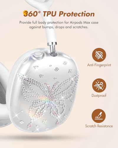 Joyleop for Airpods Max Headphone Case - Durable Soft TPU Protective Cover (Anti-Scratch,Anti-Fingerprint) for AirPods Max Cover,Clear Bling Headphones Case with Rhinestones for Women,Butterfly - Image 2