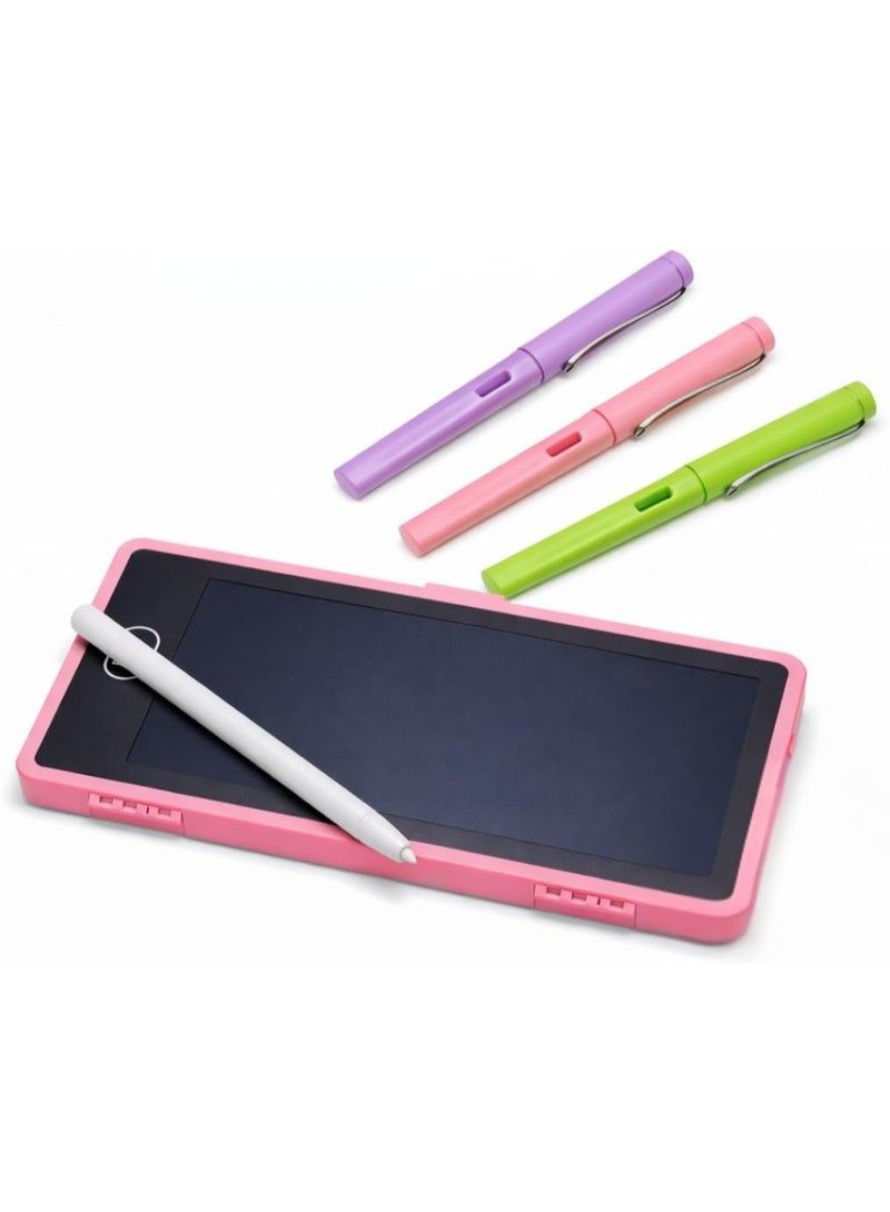 علبة أقلام رسم، شاشة كتابة، صندوق أقلام، جهاز لوحي تعليمي مزود بقلم، قفل الشاشة، مسح بمفتاح واحد، حماية للعين، خفيف الوزن، تخزين مثالي للدراسة المدرسية والسفر، مع 3 أقلام رصاص تدوم طويلاً (لون وردي) - Image 1
