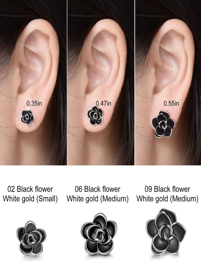 AllenCOCO 18K Gold Plated Black Rose Flower Stud Earrings for Women (W) - Image 4