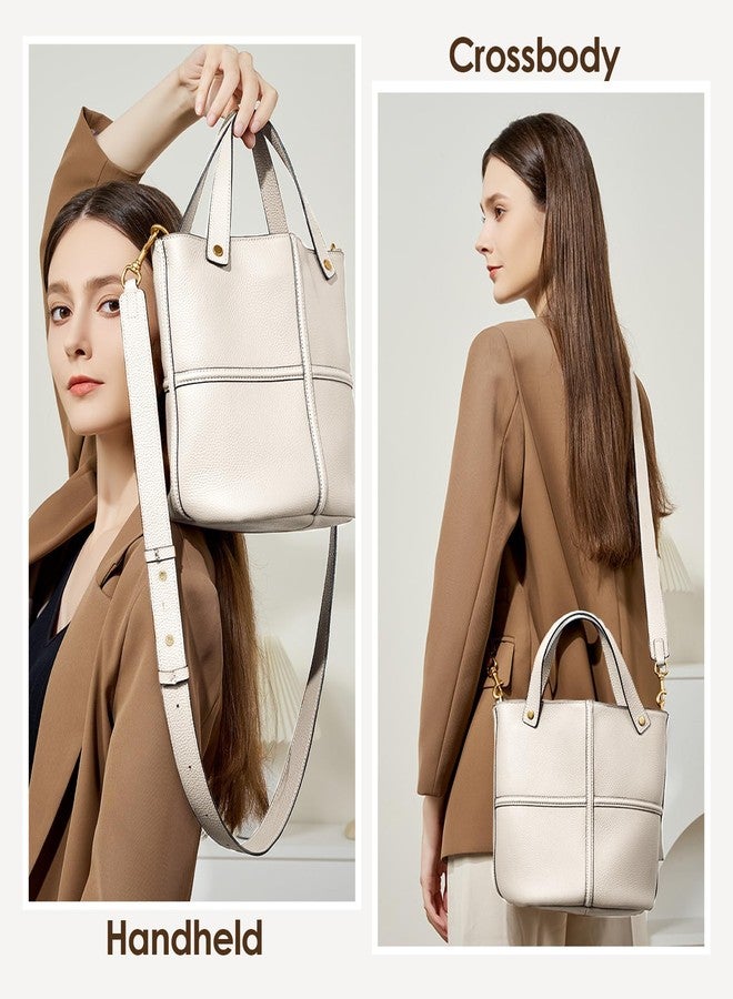 MoreFarther حقائب مورفارذر دلو للنساء، حقائب يد جلدية أصلية، حقائب كروسبودي مع حزام كتف قابل للتعديل (أبيض) - Image 2