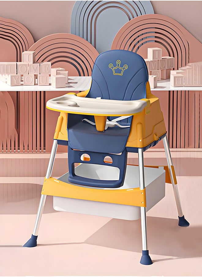 Soft Touch - 3 in 1 Baby High Chair Portable Feeding Chair with Double Removable Tray Footrest Wheels Detachable PU Cushion Height Adjustable Dining Table Chair for Baby Toddler Kids - Image 1