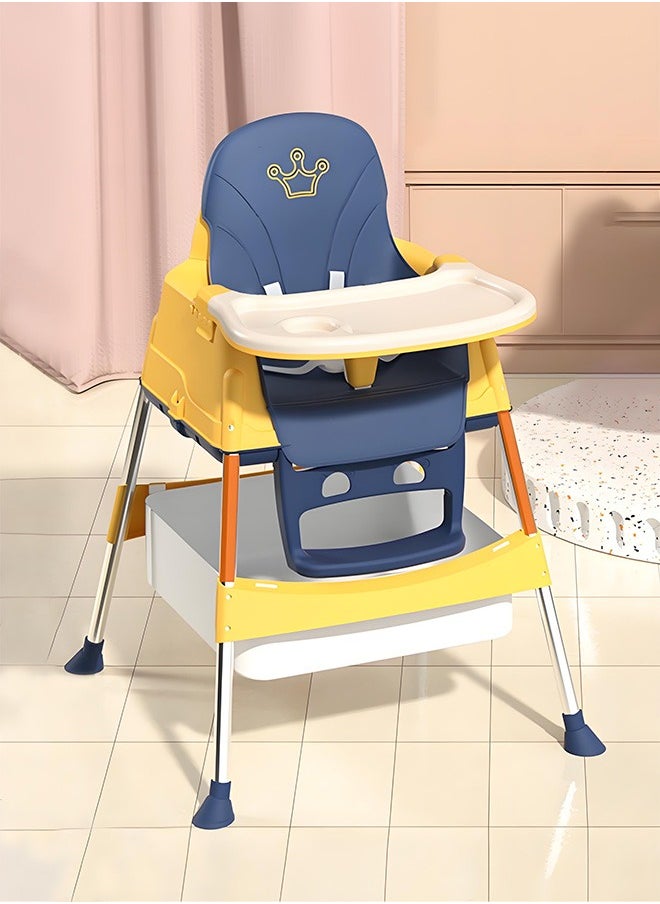 Soft Touch - 3 in 1 Baby High Chair Portable Feeding Chair with Double Removable Tray Footrest Wheels Detachable PU Cushion Height Adjustable Dining Table Chair for Baby Toddler Kids - Image 1