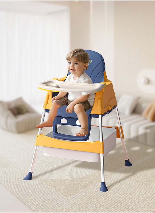 Soft Touch - 3 in 1 Baby High Chair Portable Feeding Chair with Double Removable Tray Footrest Wheels Detachable PU Cushion Height Adjustable Dining Table Chair for Baby Toddler Kids - Image 1