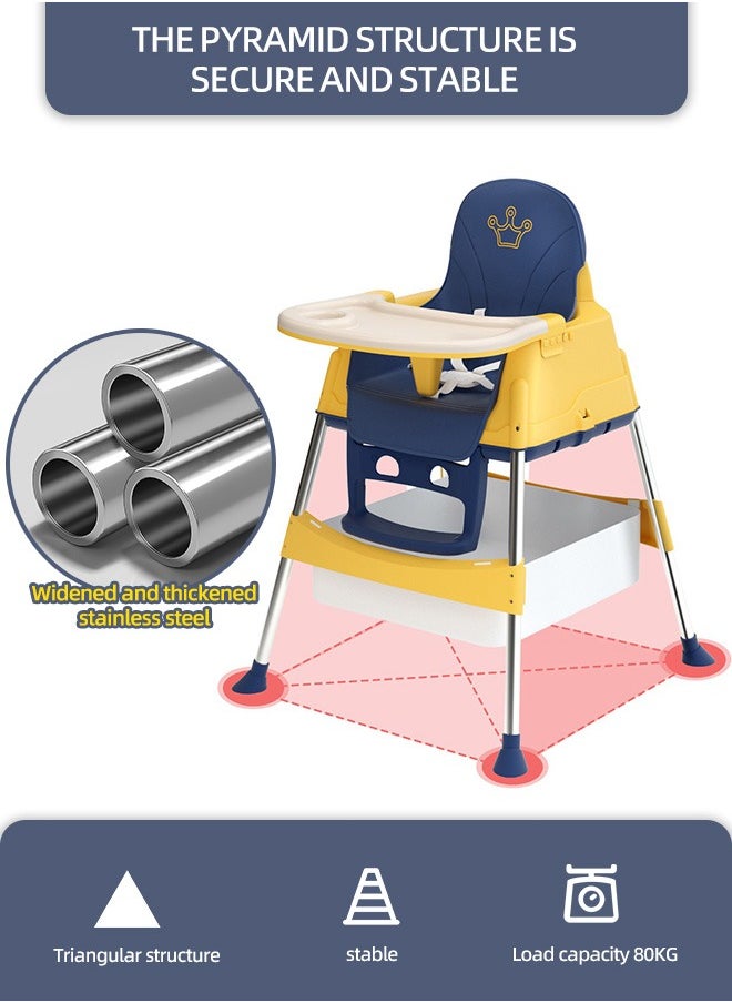 Soft Touch - 3 in 1 Baby High Chair Portable Feeding Chair with Double Removable Tray Footrest Wheels Detachable PU Cushion Height Adjustable Dining Table Chair for Baby Toddler Kids - Image 1
